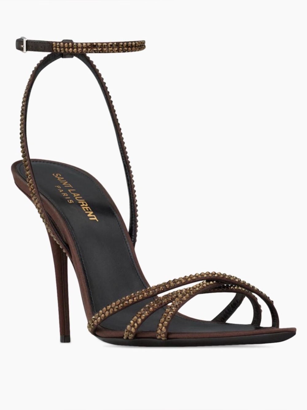 NEW!! Saint Laurent Ava Sandals in Crepe Satin with Rhinestones US 11